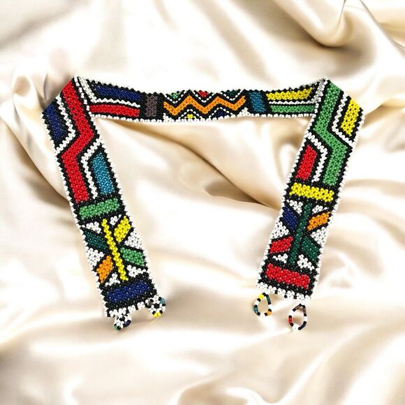 Vintage Handcrafted African Zulu Beaded 30” Belt Tribal Ethnic  Boho - Picture 2 of 9